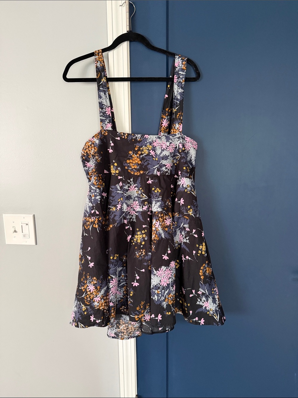 Free People Black Floral Sundress with Pink & Yellow Blooms